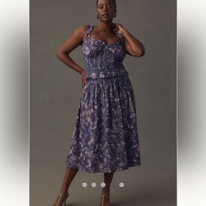 Anthropologie Purple Floral Midi Dress